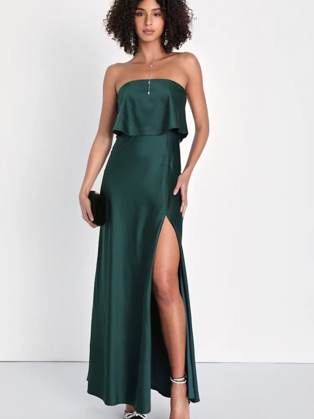 Lulus Alluring Behavior Emerald Green Satin Strapless Maxi Dress - Picture 2 of 5